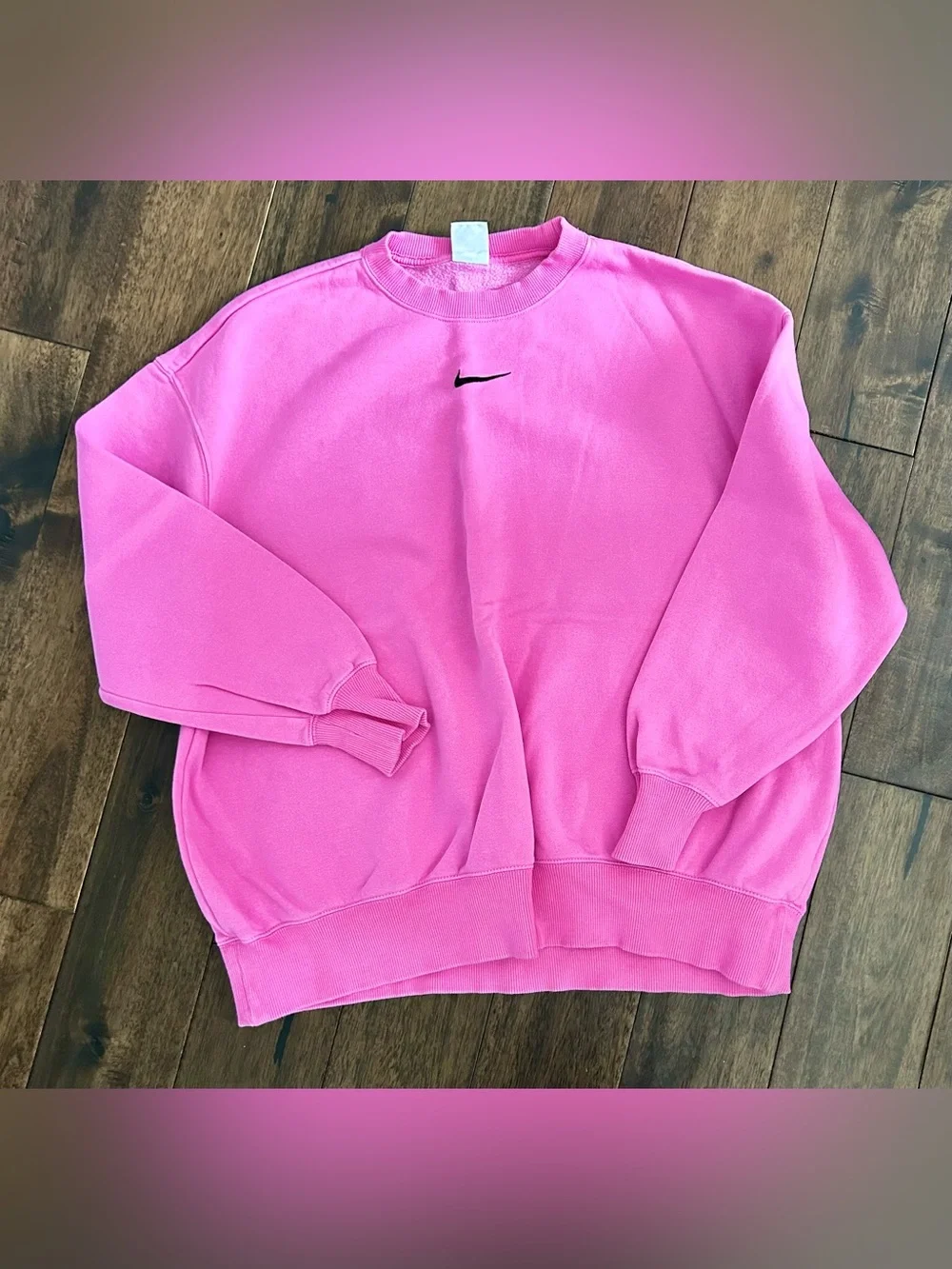 Nike Pink Oversized Fleece Crewneck Sweatshirt Black Swoosh Medium
